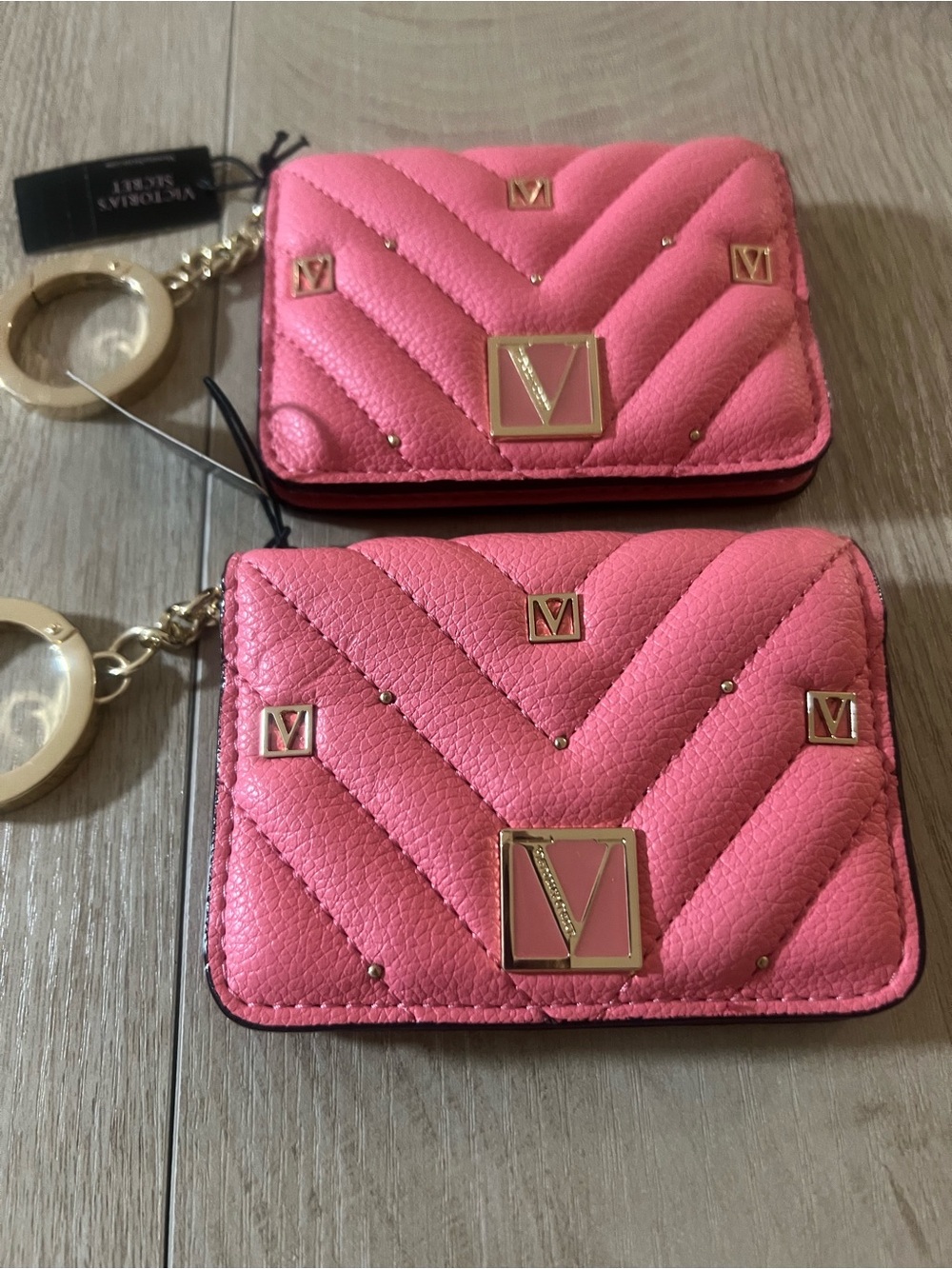 Set Of 2Victoria's Secret Pink Quilted Card Case Keychain